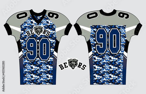 American Football jersey design with an elegant edgy and wild look. Football gear template mockup perfect fit for all sports. The designs that go on casual wear, shirts, fashions apparels, and all kin