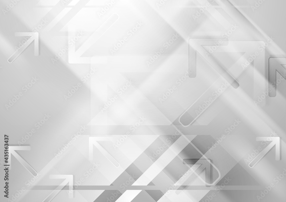 Fototapeta premium Grey smooth stripes abstract tech background with arrows. Geometric vector design