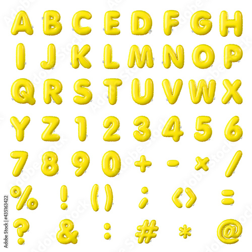balloon Text. Inflatable Typerface collection.Inflatable balloon fonts set 3D rendering.
