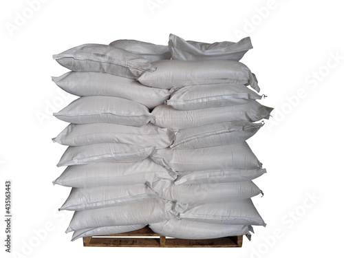 Chemical fertilizer The product stock is packed in sacks, stacked in the warehouse, waiting for delivery