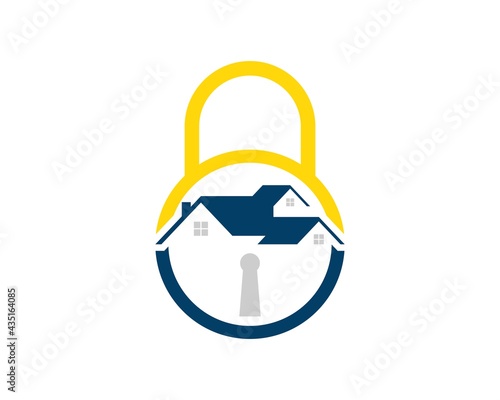 Simple padlock with real estate house and key hole inside