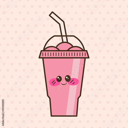 Vector slush drink isolated icon. Cartoon ice cup (Frozen Drink). Emoji clipart drawing of tropical smoothie shake.