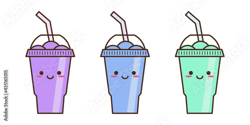 Vector slush drink isolated icon. Cartoon ice cup (Frozen Drink). Emoji clipart drawing of tropical smoothie shake.