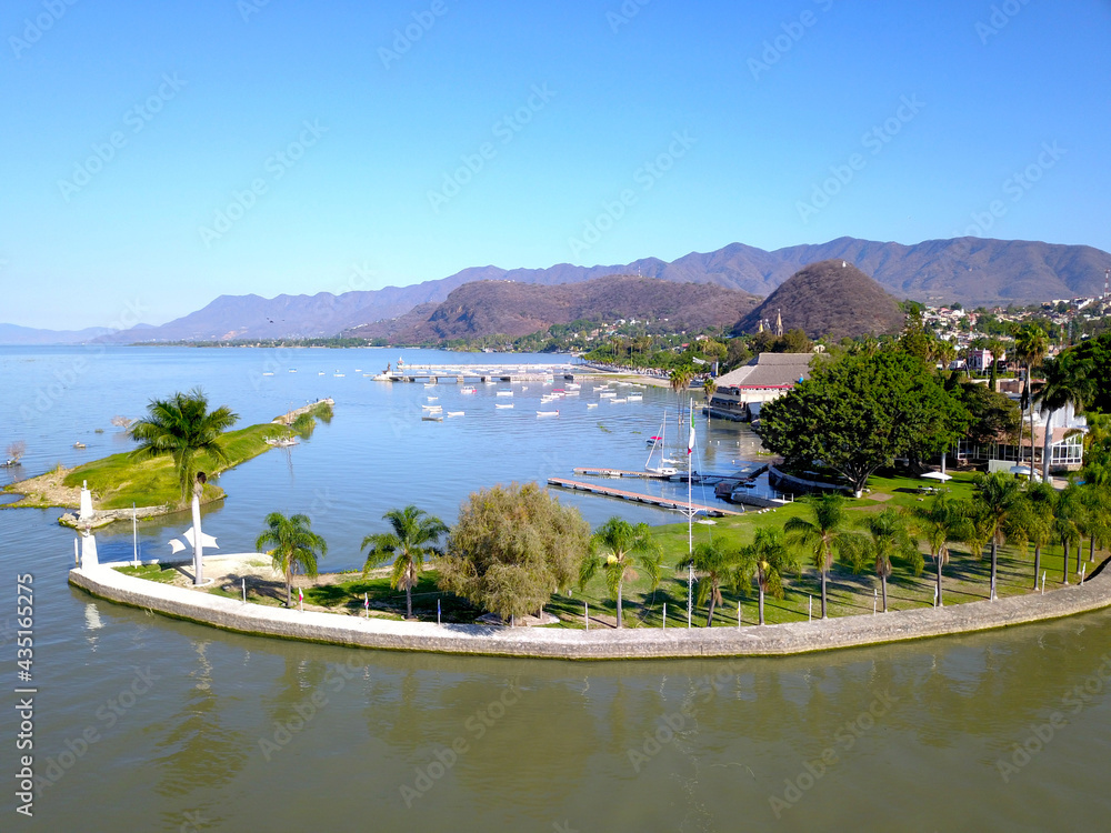 Aerial view of the yacht club near the Chapala boardwalk