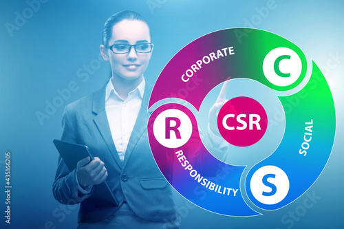 Concept of CSR - corporate social responsibility with businesswo photo