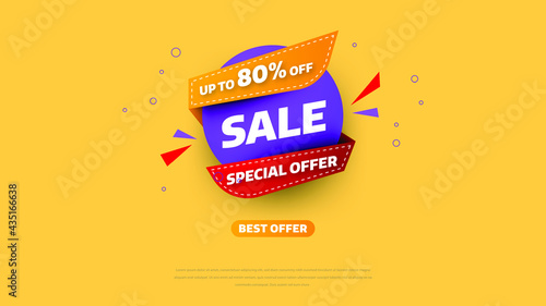 Sale banner template design with geometric background , Big sale special offer up to 80% off. Super Sale, end of season special offer banner. vector illustration.