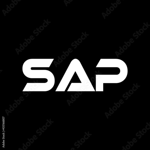 SAP letter logo design with black background in illustrator, vector logo modern alphabet font overlap style. calligraphy designs for logo, Poster, Invitation, etc