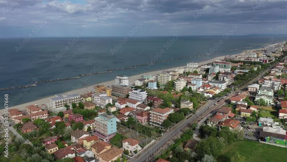 Panoramic view of the beach and bathing establishments of the Romagna Riviera, Italy.
Aerial view of Bellaria, Igea Marina famous tourist destination on the Romagna Riviera. Panoramic view of the beach and bathing establishments of the Romagna Riviera, Italy.
Aerial view of Bellaria, Igea Marina famous tourist destination on the Romagna Riviera.