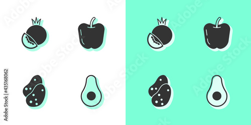 Set Avocado fruit  Tomato  Potato and Apple icon. Vector