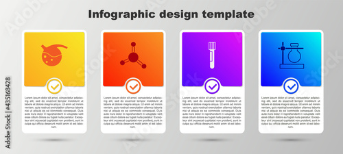 Set Test tube and flask, Molecule, and on stand. Business infographic template. Vector
