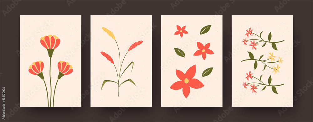 Flowers and herbs collection in pastel style. Floral elements for postcard, invitation, banner designs. Flowers and blossom concept