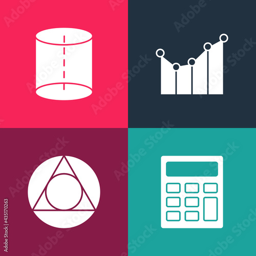 Set pop art Calculator  Triangle math  Graph  schedule  chart  diagram and Geometric figure icon. Vector