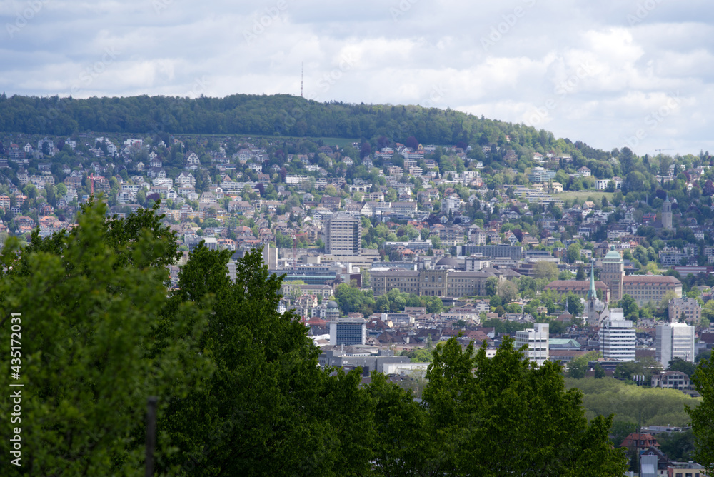 Cityscape of Zurich at cloudy day at springtime. Photo taken May 22nd, 2021, Zurich, Switzerland.