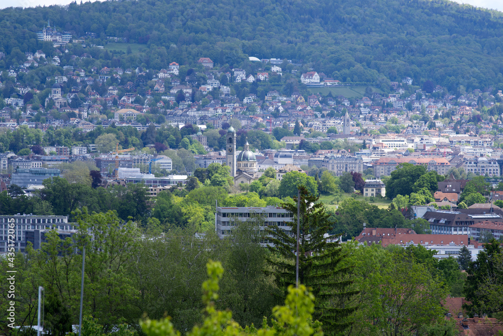 Cityscape of Zurich at cloudy day at springtime. Photo taken May 22nd, 2021, Zurich, Switzerland.