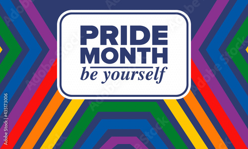 LGBTQIA Pride Month in June. Lesbian Gay Bisexual Transgender. Celebrated annual. LGBT flag. Rainbow love concept. Human rights and tolerance. Poster, card, banner and background. Vector illustration
