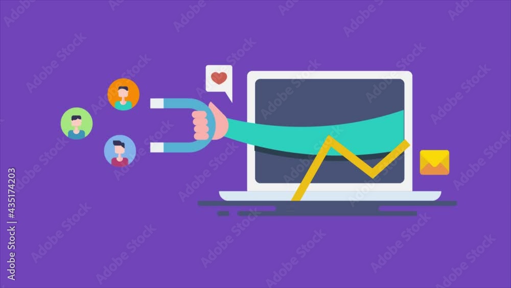 Customer attraction. Client retention inbound marketing strategy. Businessman attracting new customer with magnet, 4k video animation. Customer attraction. Client retention inbound marketing strategy. Businessman attracting new customer with magnet, 4k video animation.