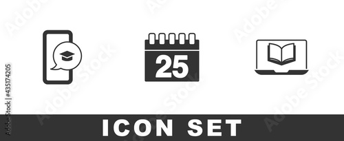 Set Graduation cap on mobile, Calendar and Online class icon. Vector