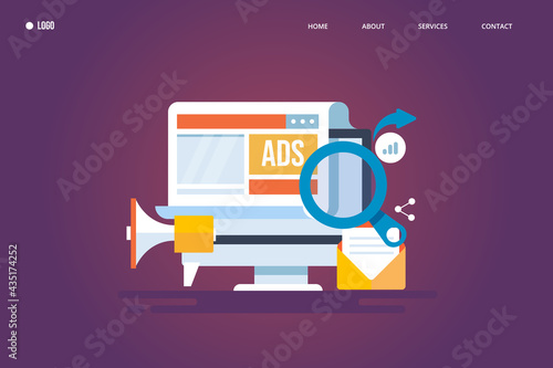 Digital advertising, paid media internet solution, pay per click and display advertising, paid promotion, sponsored content, programmatic media buying, native advertising business strategy concept.