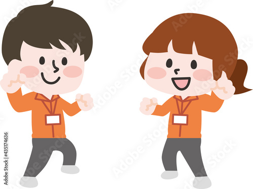 二頭身_ジャンパーを着た男女スタッフ