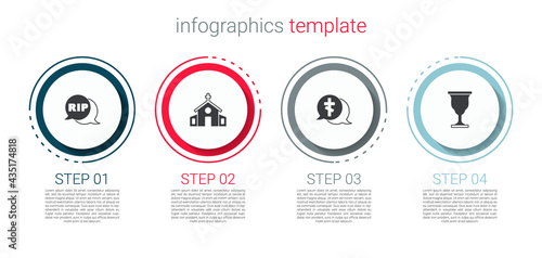 Set Speech bubble rip death, Church building, Grave with cross and Christian chalice. Business infographic template. Vector