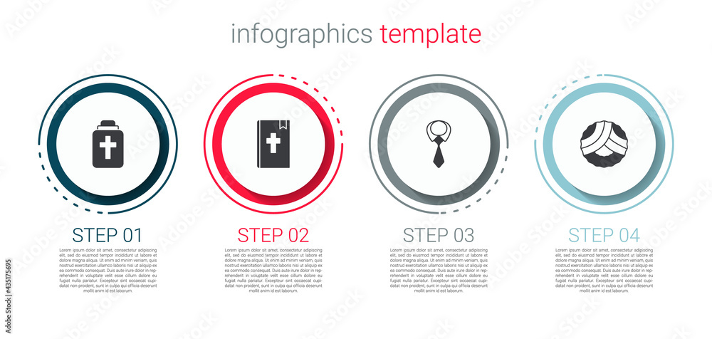 Set Funeral urn, Holy bible book, Tie and Memorial wreath. Business infographic template. Vector Set Funeral urn, Holy bible book, Tie and Memorial wreath. Business infographic template. Vector