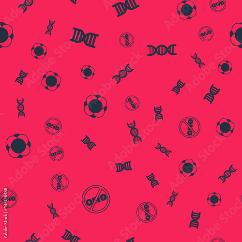 Set No GMO, DNA symbol, Molecule and on seamless pattern. Vector