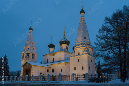 The old church of Elijah the Prophet in January twilight. Yaroslavl, Golden Ring of Russia