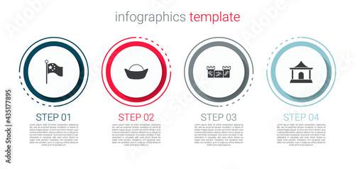 Set China flag on flagpole, Sushi, Great wall of and Chinese house. Business infographic template. Vector