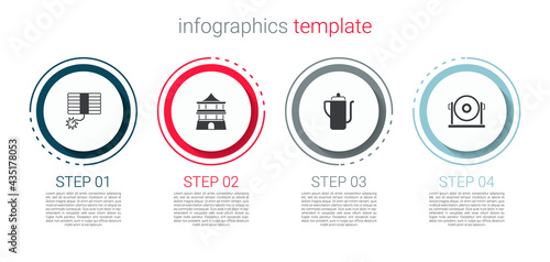 Set Firework, Chinese house, tea ceremony and Gong. Business infographic template. Vector