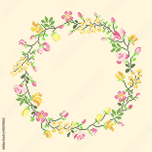 vector art cross stitch floral frame