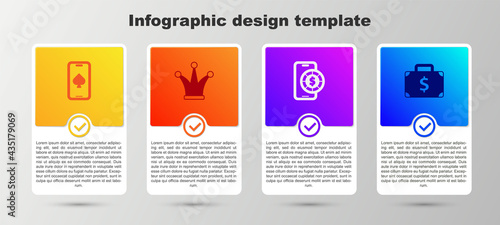 Set Online poker table game, Joker playing card, and Briefcase and money. Business infographic template. Vector