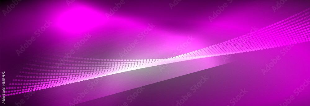 Neon shiny color background with light glowing wave line particles. Wallpaper background, design templates for business or technology presentations, internet posters or web brochure covers Neon shiny color background with light glowing wave line particles. Wallpaper background, design templates for business or technology presentations, internet posters or web brochure covers