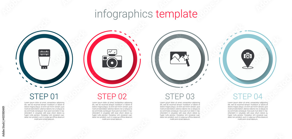 Set Photo camera flash, with, retouching and . Business infographic template. Vector Set Photo camera flash, with, retouching and . Business infographic template. Vector