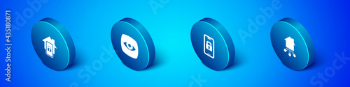 Set Isometric Mobile with smart home, Digital door lock, Smart and Security camera icon. Vector