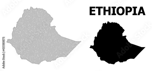 Polygonal mesh map of Ethiopia in high resolution. Mesh lines, triangles and points form map of Ethiopia.