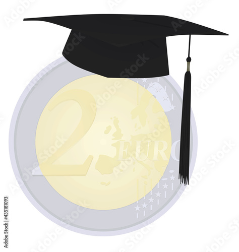 Euro coin with graduation hat. vector