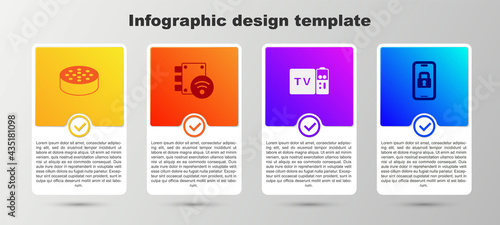 Set Water sensor, Digital door lock, Multimedia and TV box receiver and . Business infographic template. Vector