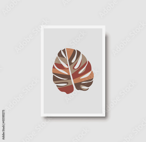 Botanical wall art abstract vector. Foliage line drawing. Neutral boho art print. Minimal mid century wall art print for bedroom decor. Gallery decor poster, terracota watercolor. Vector illustration