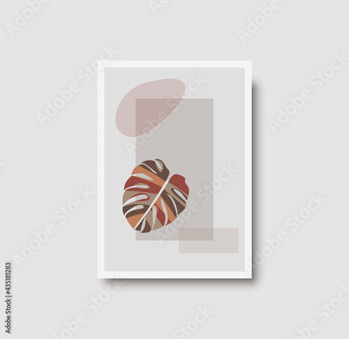 Botanical wall art abstract vector. Foliage line drawing. Neutral boho art print. Minimal mid century wall art print for bedroom decor. Gallery decor poster, terracota watercolor. Vector illustration