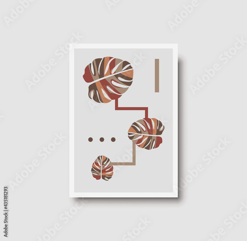 Botanical wall art abstract vector. Foliage line drawing. Neutral boho art print. Minimal mid century wall art print for bedroom decor. Gallery decor poster, terracota watercolor. Vector illustration