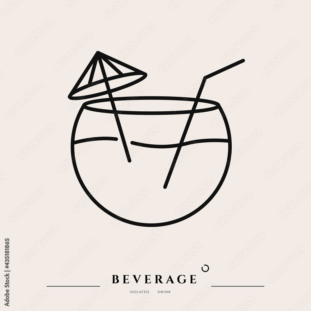 Beverage thin line icon. Minimal summer alcohol cocktail in glass for restaurant and design element. Thin outline and editable stroke. Beverage isolated on beige background. Vector cocktail icon Beverage thin line icon. Minimal summer alcohol cocktail in glass for restaurant and design element. Thin outline and editable stroke. Beverage isolated on beige background. Vector cocktail icon