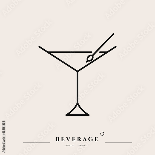 Beverage thin line icon. Minimal summer alcohol cocktail in glass for restaurant and design element. Thin outline and editable stroke. Beverage isolated on beige background. Vector cocktail icon