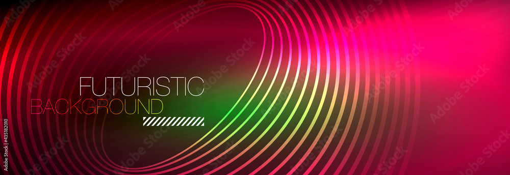 Dark abstract background with glowing neon circles. Trendy layout template for business or technology presentation, internet poster or web brochure cover, wallpaper Dark abstract background with glowing neon circles. Trendy layout template for business or technology presentation, internet poster or web brochure cover, wallpaper