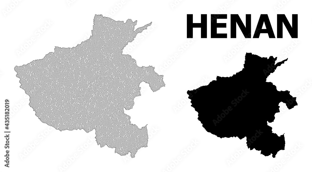 Polygonal mesh map of Henan Province in high resolution. Mesh lines, triangles and points form map of Henan Province.