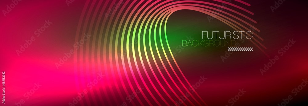 Dark abstract background with glowing neon circles. Trendy layout template for business or technology presentation, internet poster or web brochure cover, wallpaper Dark abstract background with glowing neon circles. Trendy layout template for business or technology presentation, internet poster or web brochure cover, wallpaper