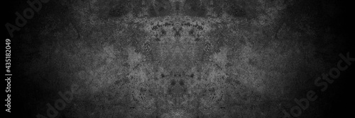 Old wall texture cement dark black gray panorama background abstract grey color design are light with white gradient background.