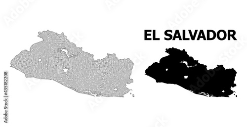 Polygonal mesh map of El Salvador in high detail resolution. Mesh lines, triangles and dots form map of El Salvador.