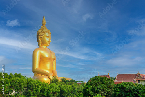 Morning at Big buddha in Wat Muang at Ang Thong Province popular Buddhist shrine in Thailand..