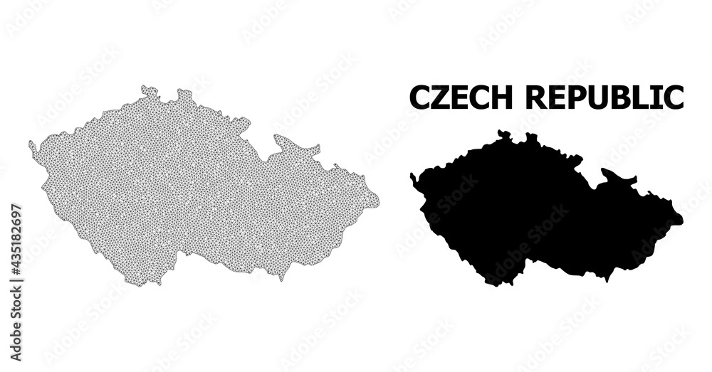 Polygonal mesh map of Czech Republic in high detail resolution. Mesh lines, triangles and dots form map of Czech Republic.