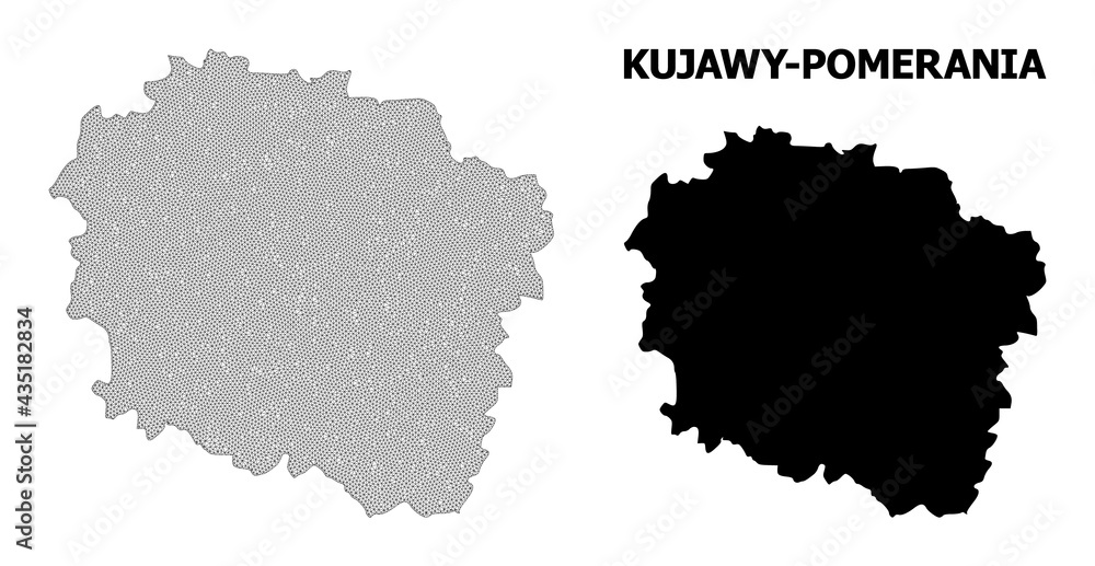 Polygonal mesh map of Kujawy-Pomerania Province in high resolution. Mesh lines, triangles and points form map of Kujawy-Pomerania Province.